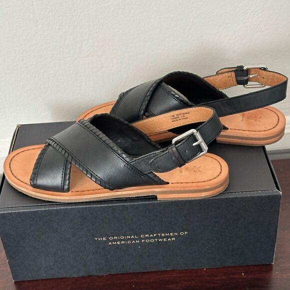 💥Frye leather feather criss cross sandal in black size 7,5 and 6,5 - Picture 15 of 16